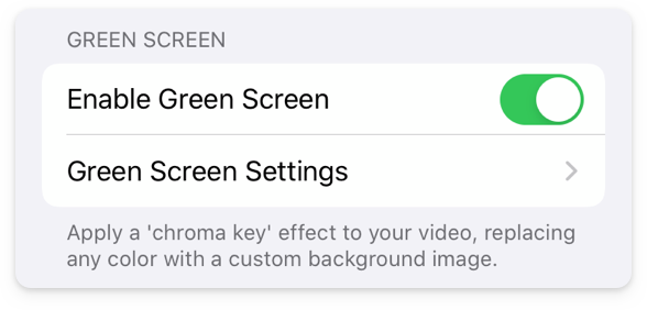 Green screen app menu