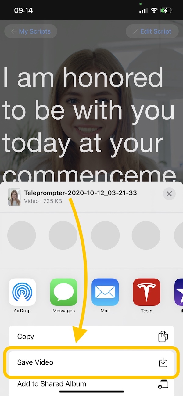 Teleprompter Premium save recorded video to the Photos library